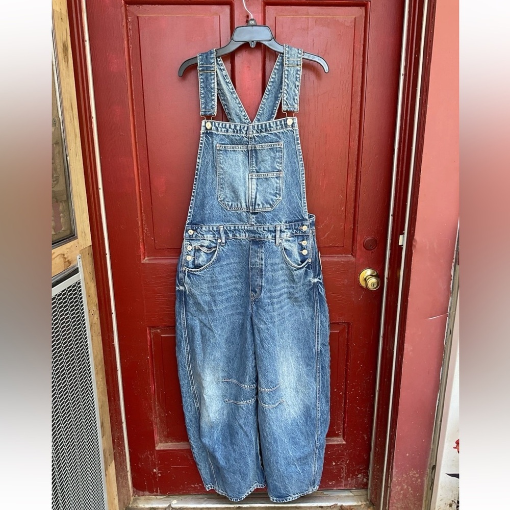 Free People We The Free Good Luck Barrel Overalls Size Large NWT